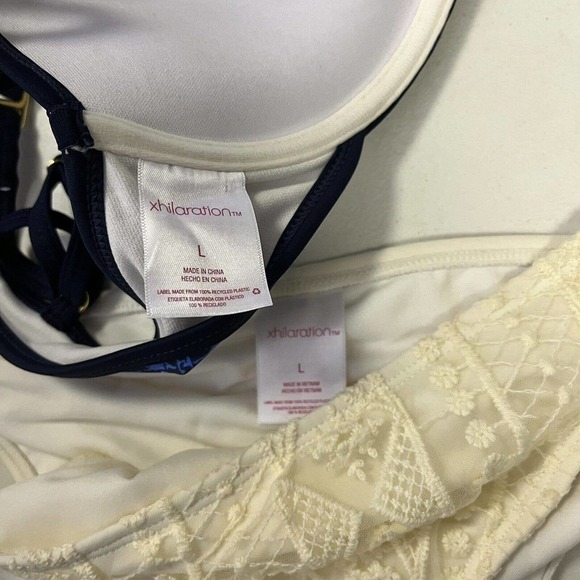 XHILARATION Bikini Large NWOT Blue Tribal Crochet Strappy - Picture 5 of 7